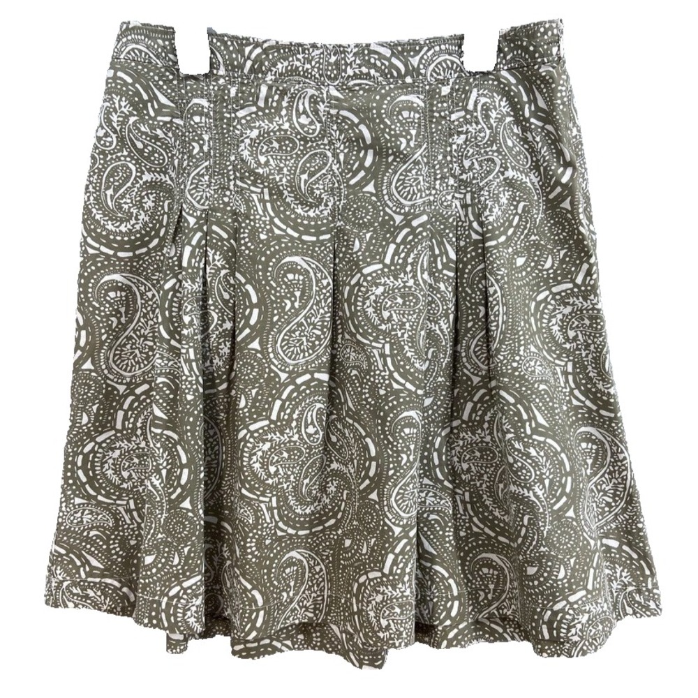 GAP Skirt Sz 8 Olive Green/White Paisley Knee Length A-line Flare Side Zipper